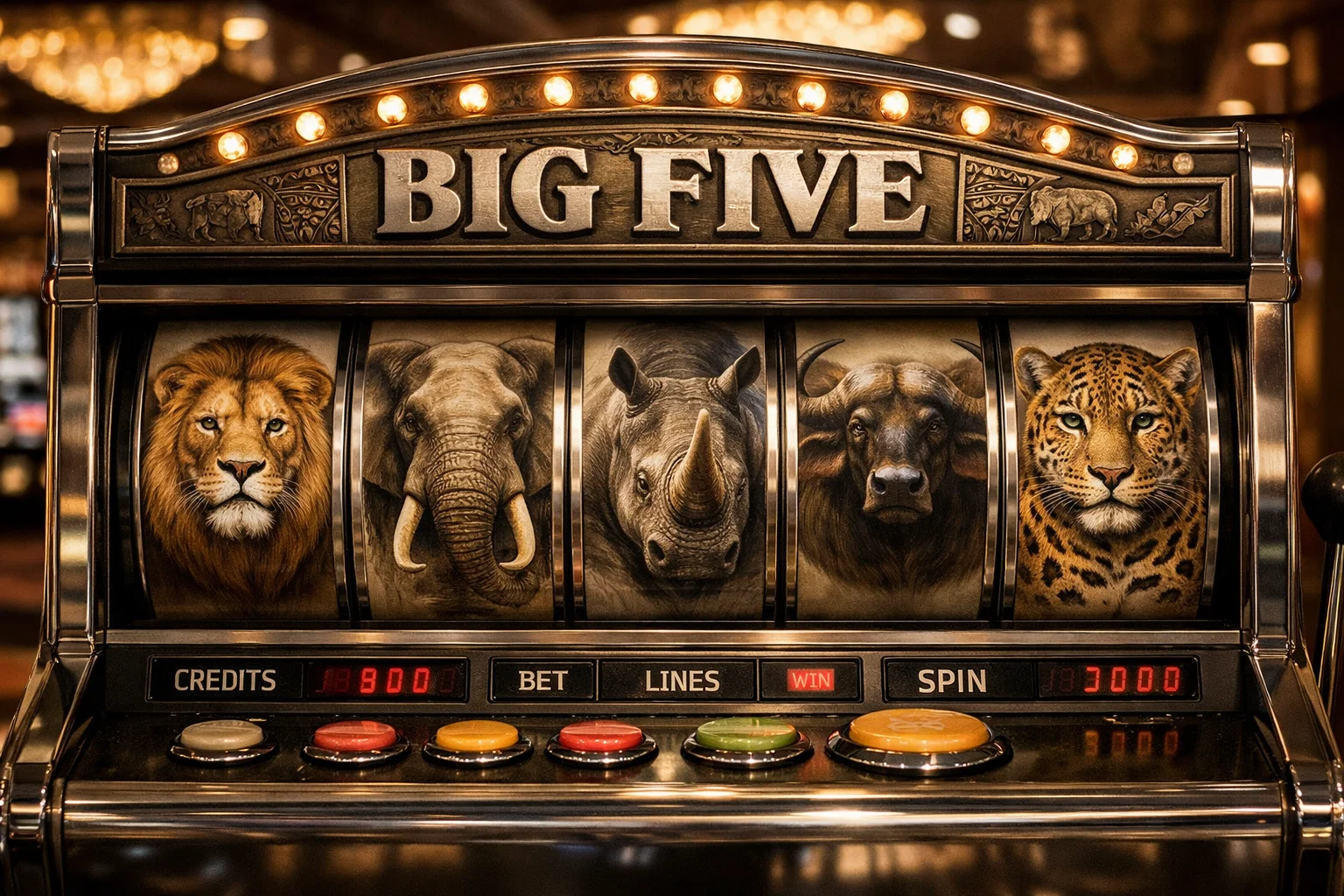 Majestic lion in savanna - Big Five slot
